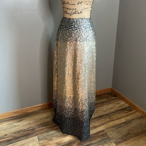 Heidi Daus gold black ombré sequins maxi skirt glam regencycore cocktail party - Picture 2 of 8